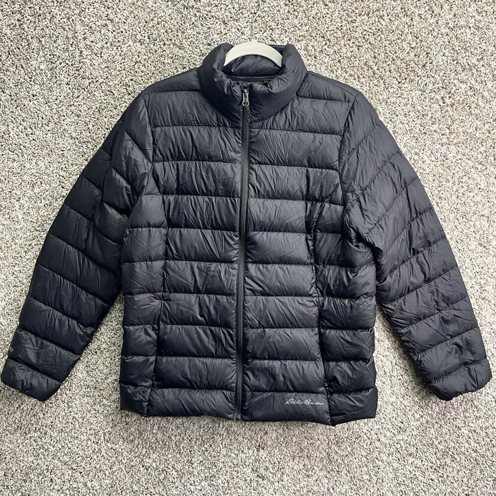 Eddie Bauer Jacket Women’s Large Black Quilted Down & Waterfowl Feather‎ Puffer